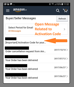 Amazon Mobile Application India- Open activation message